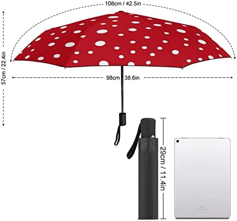 Бели Црвени Точки Патувачки Чадор Ветроупорен 3 Набори Автоматски Отворен Затворете Преклопен Чадор За Мажи Жени