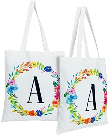 Комплет од 2 еднократно монограмско писмо персонализирани торбички торби за жени, цветен дизајн