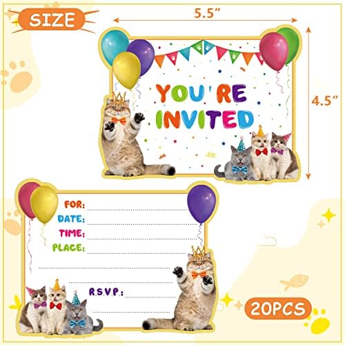 Gogoparty 20 компјутерски покани за роденден на мачки, покани за забава за маче, слатки картички за роденденски забави со етикети со налепници