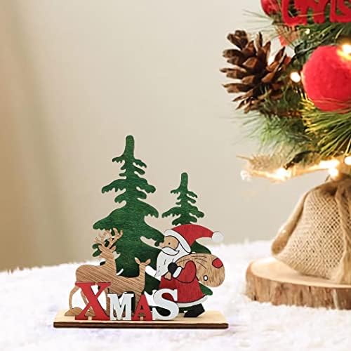 Зелина 3 парчиња дрвени Божиќни украси DIY Божиќни маса украси Снег Дедо Вуд Стои знаци за вечера за вечера
