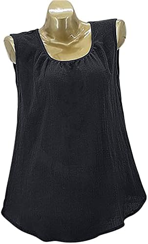 Блуза е за жени без ракави на екипажот на вратот на вратот од вратот, памук Основно секојдневно лабаво вклопување опуштено вклопување на