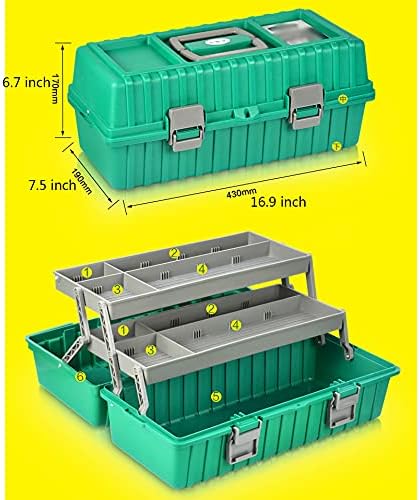 Luckxuan алатка/организатор за алатки пластична 3-слој кутија за складирање со лента за преносни алатки за преклопување, повеќенаменски организатори