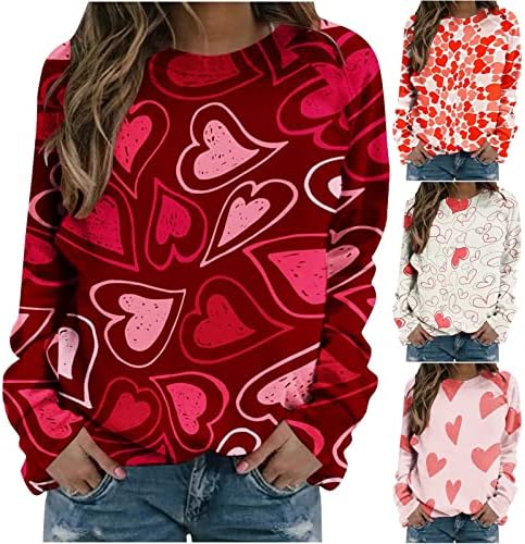 2023 Ден на в Valentубените во џемпери за жени за жени сакаат срцево графичко џемпер лабава екипаж пуловер мода маици со долг ракав