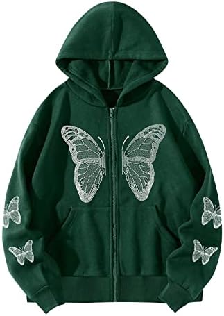Женски дуксери тинејџерски девојки есенска јакна обични лабави џемпери y2k облека од пеперутка поштетна качулка со џеб