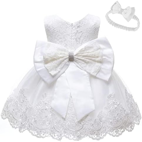 0-6t Бебе девојче Официјално фустанче за фустани со чипка од фустани со облека со глава