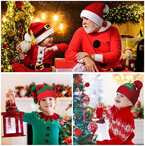 Jagely 6 парчиња Божиќно плетено плетено капаче со помпом унисекс Божиќна капа елф Дедо Мраз Божиќ Божиќ Божиќна зима снег за