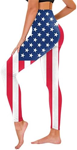 4 јули Хеланки Со Висок Струк За Жени Знаме НА САД Јога Трчање Хеланки Ултра Меки Четкани Истегнувачки Атлетски Панталони За Теретана