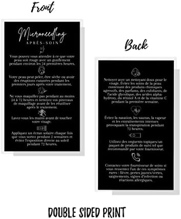 ФРАНЦУСКИ Microneedling Последователни Картички | 50 Пакет | 2x3, 5 Инчен Бизнис Картичка | Microneedling Aftercare | PMU Црна Со