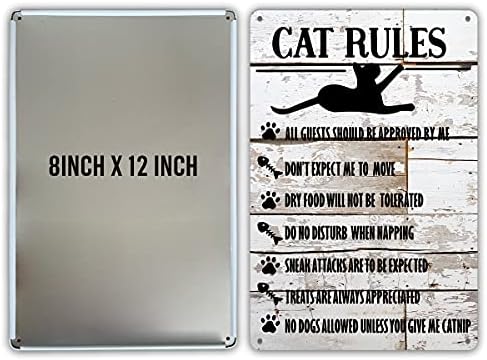 Qiongqi Смешна мачка правила метални калај знак wallид декор рустикален фарма куќа мачки знаци со изреки за подароци за украси