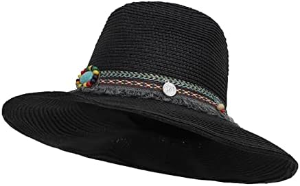 Машка и женска ткаена слама каубојска капа од каубојска капа за западните капи за жени прилагодлива каубојска капа со широк оброк