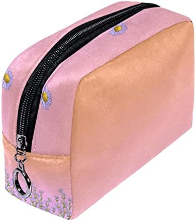 Тбуобт Торба За Шминка Патување Козметичка Торба Торбичка Чанта Чанта Со Патент, розова пролет цвет маргаритка