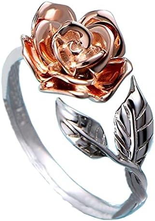 Свадбени прстени за жени розово цвеќе прстен за ангажман, жени модни отворени прилагодливи ветувачки прстени прстени ветувачки прстени