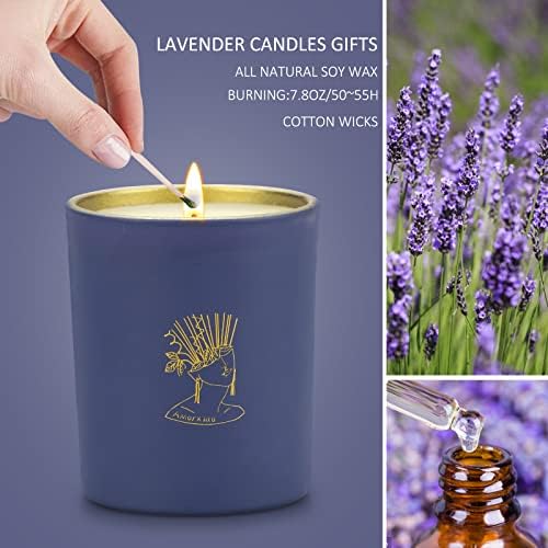 Свеќи за лаванда за домашни мириси 7,8 унца ароматерапија свеќа подарок за жени соја восок долготраен пурпурен тегла свеќи подарок за роденден