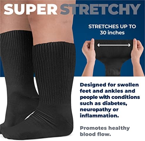 Пембрук Екстра широки чорапи за отечени нозе - 4 пар баријатриски чорапи за едем и лимфедем | Дополнителни широки чорапи со теле