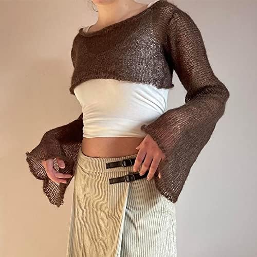 Џемпери на Xinshide Y2K за жени естетска капчиња плетени шарени култури џемпери влечења со долги ракави за прикривање скокач улична облека