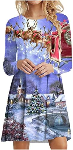 Фустани за Кошули За Жени Пуловер Фустан Со Миди Должина Божиќен 3Д Печатен И2К Рокабили Холидеј Обичен Сарафан