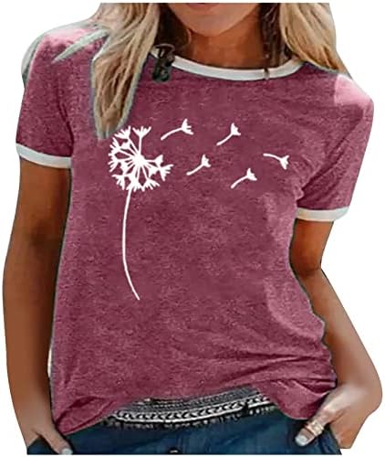 Графички маички за жени летни врвови на вратот модни првли за печатење маици гроздобер краток ракав лабави блузи