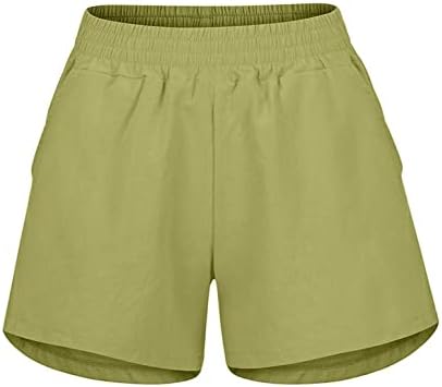 Шорцеви за жени, женски летни летни еластични еластични половини удобни шорцеви со џебни шорцеви на плажа шорцеви