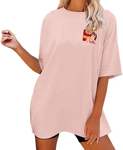Плус маички со големина за жени, гроздобер графичко печатење екипаж на вратот со кратки ракави трендовски маички маици маици графички