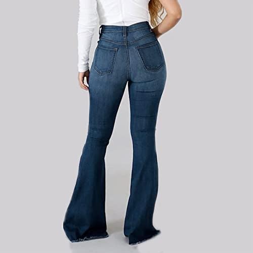 Maseенски моден разноврсен плус фармерки со големина со џебови широки панталони за нозе измиени искинати фармерки се протегаат тенок колк
