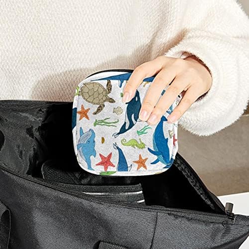 Санитарна торба за складирање на салфетки, торба за период, торба со тампон, торба за шминка, кит желка fishвездена риба морска шема на морски