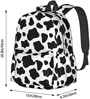Киулоам 17 -инчен ранец црно -бела крава печати лаптоп ранец рамо торбички торбички училишни книги за секојдневен дневен пакет