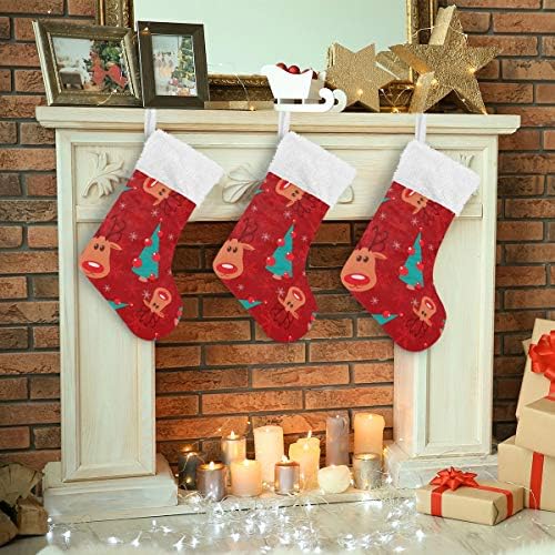 Божиќна дрво Пимилагу со елени Божиќни чорапи 1 пакет 17,7 “, виси чорапи за Божиќна декорација