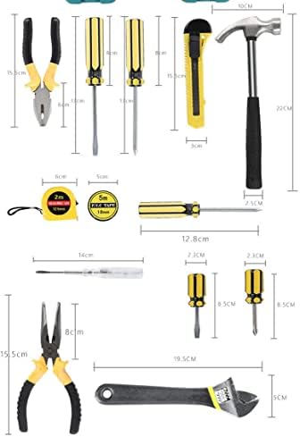 9 PSC Општи комплет за алатки за домаќинства со пластични кутии за складирање на алатки со клучеви, чекан, зашилени клешти за нос, алатка