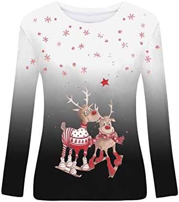 Преголеми џемпери на женски џемпери, женска смешна кошула градиент градиент на долг ракав Божиќна маичка