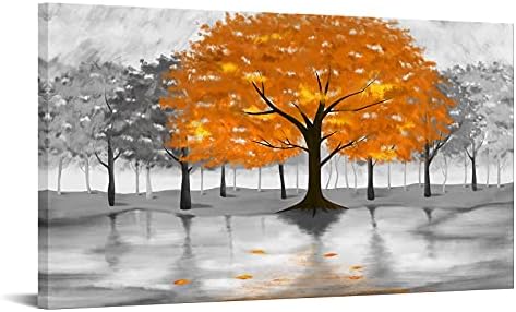 Нахичен wallид модерна платна wallидна уметност црно -бело жолто портокалово дрво сликање платно есенски шумски пејзаж слика печатење уметнички