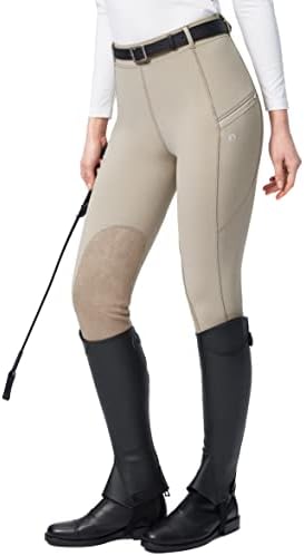 Сантинијски панталони за јавање на коњи со патенти џебови колена-лепење хулахопки за коњи за жени за жени