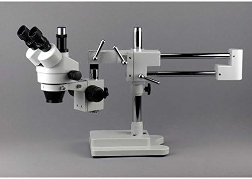 Amscope SM-4TP Професионален тринокуларен стерео зум микроскоп со истовремена контрола на фокусот, WH10x очни очи, зголемување на 7x-45x, 0,7x-4,5x