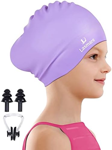 Деца со долга коса пливање капа за девојчиња, со 3 силиконски капаче за пливање на возраст од 1-15 деца деца тинејџери, водоотпорни капачиња