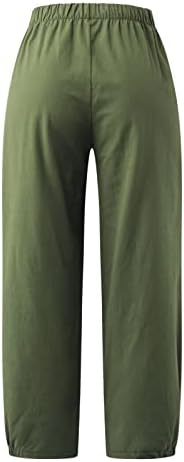 Lcziwo Постелни панталони за жени обични лабави високи еластични половини памучни палацо широки нозе долги панталони со џебови