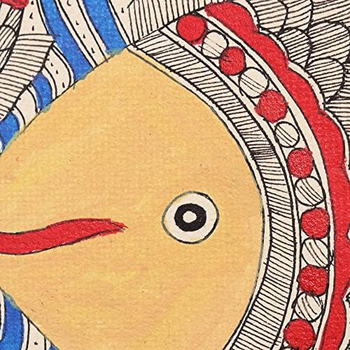 Новика повеќебојно животно тематско сликарство Мадхубани од Индија „Кралство риба“
