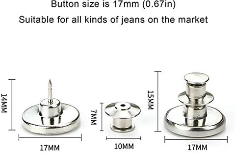 4 комплети Заменски копчиња Jeanан, без копче за шиење Инстант копче 17мм, копче за одвојување на панталони што може да се отстрани металното