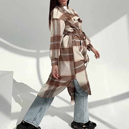 Нокмопо лесни јакни за жени мода есен и зимска кошула со долги ракави јака карирана долга јакна