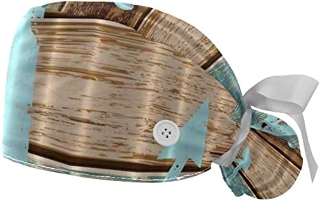 2 парчиња Наутичко сидро Рустикално дрво Печатење Работно капаче со копчиња и вратоврска со лента за долга коса
