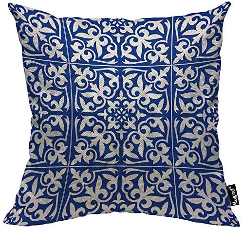 Mugod Moroccan Pillow Pillow Cover Ikat Damask Традиционална цветна кобалт сина и бела декоративна фрлање перници за перници памучни постелнини