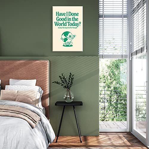 Симпатични гроздобер зелени постери за соба естетско смешно насмеано лице платно wallидна уметност ден земја, отпечатоци за сликање подароци инспиративни понуди ре
