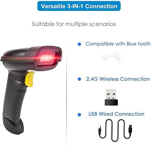 Скенер за баркодови Netum NT-1228BL 2D, компатибилен со 2,4G безжична и Bluetooth & USB жична врска, Поврзете паметен телефон, таблет,
