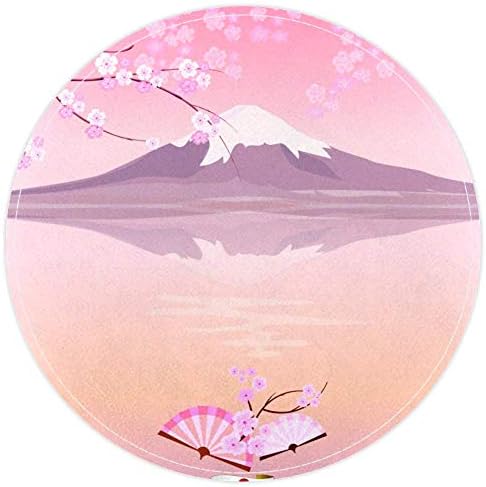 Хеое јапонски планински Фуџи гранки Сакура цвета пејзаж, не -лизгачки доормат 15,7 тркалезни теписи теписи килими за деца спална соба бебе соба