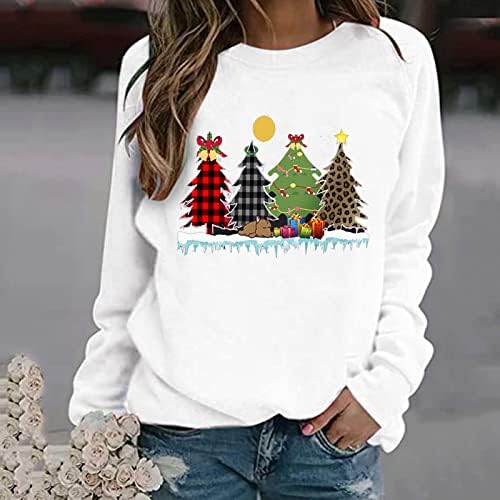 Женски Среќен Божиќен Дуксер Смешен Кариран Графички Пуловер За Новогодишна Елка Секојдневни Зимски Блузи Со Долги Ракави