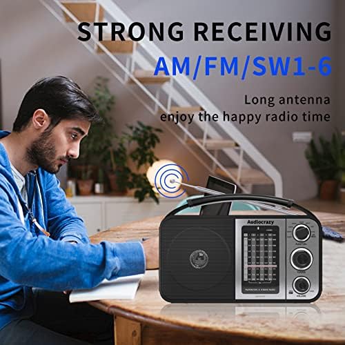AM/FM/SW1-6 Shortwave Radio Transistor Radio AC или батерија оперирана со најдобар прием USB/SD порта Голем звучник и прецизно копче