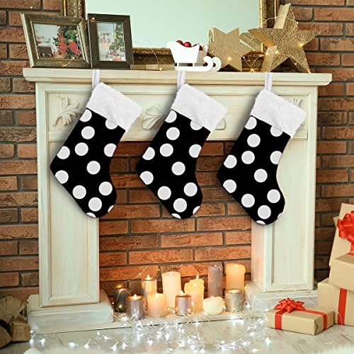 Божиќни чорапи бела црна полска точка црна бела плишана манжетна манжетна мерцеризирана кадифена семејна празник персонализиран голем декорација