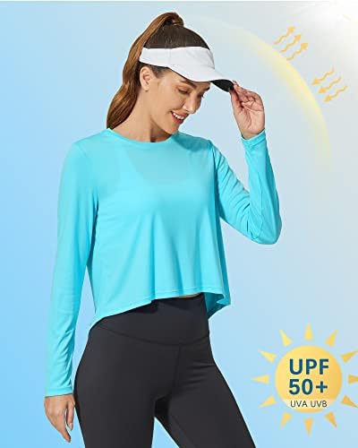 G4Free upенски UPF 50+ долги ракави УВ кошули тренингот на култури врвови за теретани врвови на атлетски лесни кошули на сонце
