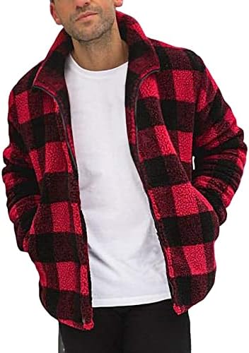 Xzhdd руно јакни за мажи, есенски зимски патент стојат јаки карирани џемпери Шерпа меки проверени обични надворешни облеки