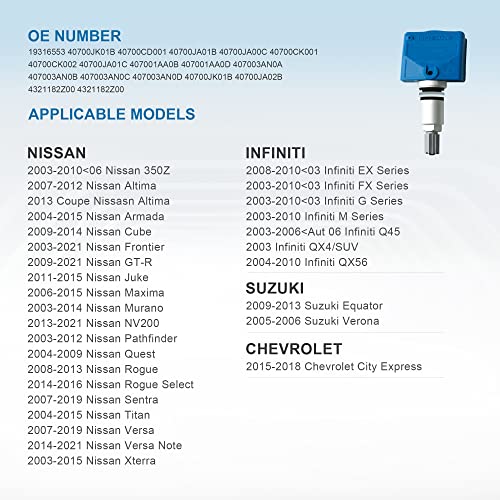 Сензор за притисок на гумата Дорната 315MHz TPMS е компатибилен со замената на Nissan Infiniti Ford Mitsubishi за 40700-1AA0B