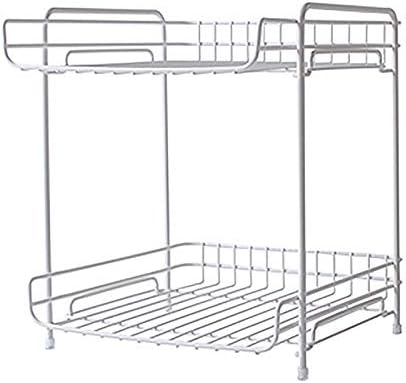 Зинг 2-ниво за сезонски решетки, кутија за складирање, метална wallид што виси полица, за дневна соба за кујнски бањи, бела