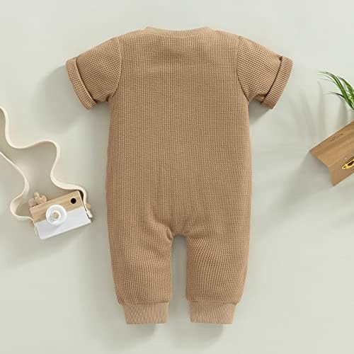 Новороденче момче ромпер солидна боја скокови во боја на новороденче вафла плетена облека лето едно парче облека
